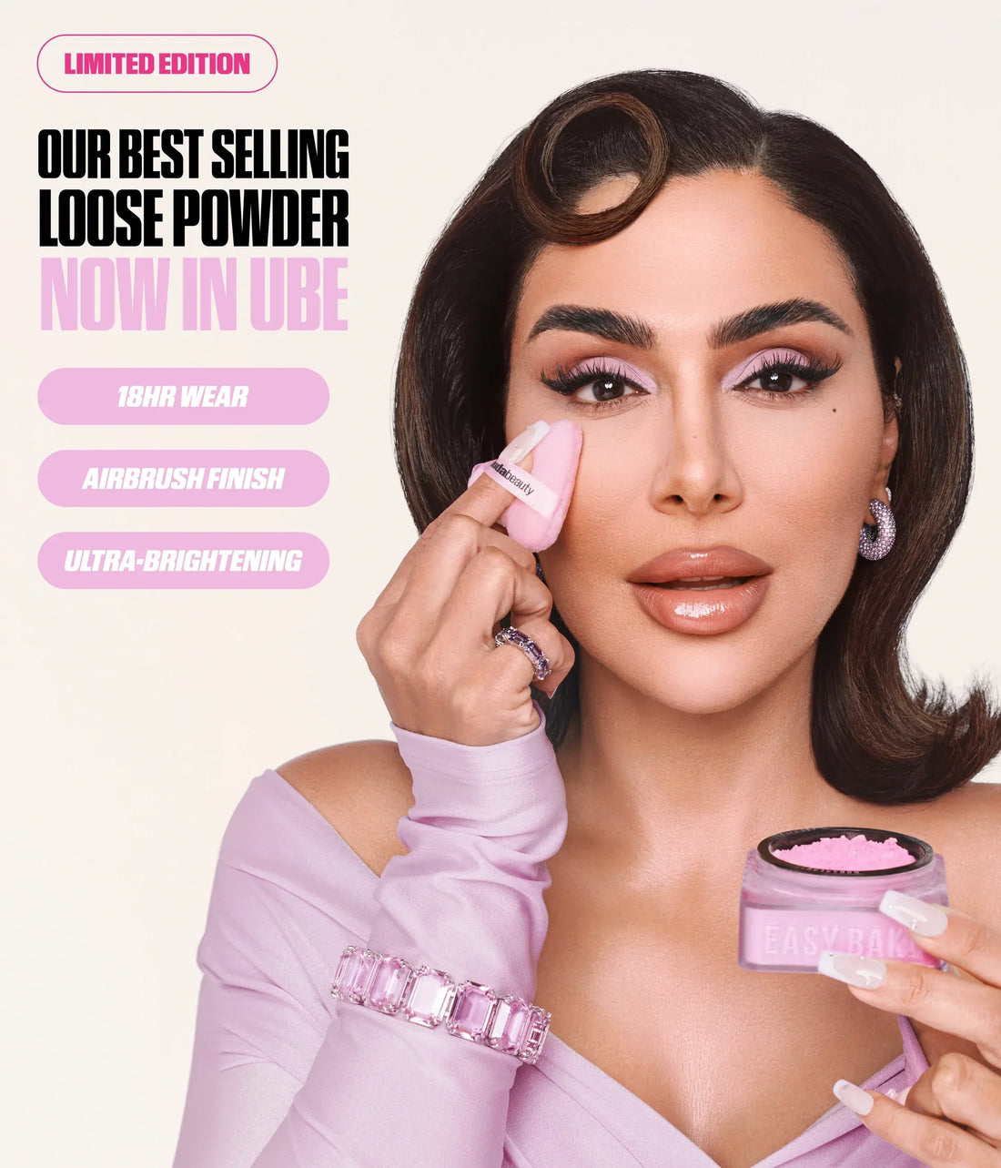 Hudabeauty Easy Bake Loose & Baking Setting Powder shade: UBE Birthday Cake