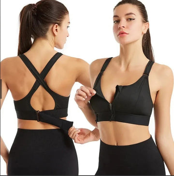 Premium Front Zipper Sports Bra – High-Impact Adjustable Free Size Fitness Bra